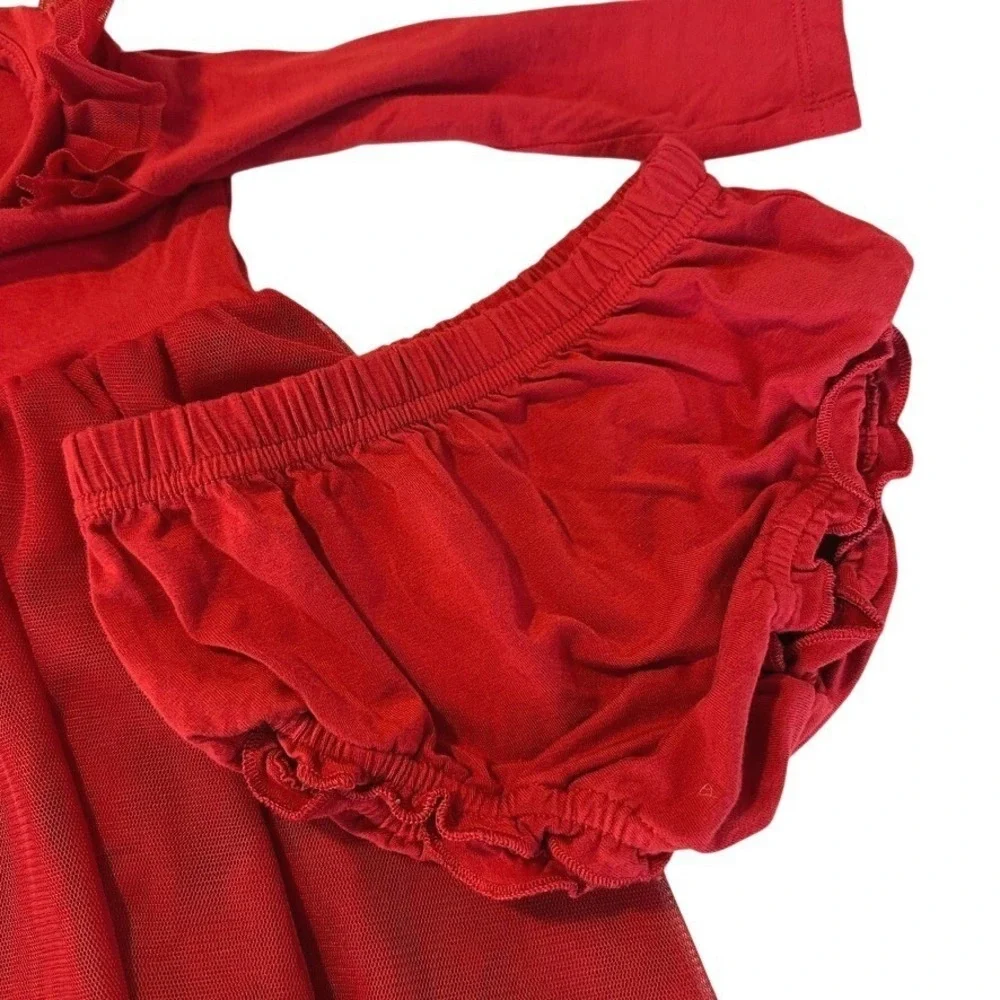 Play by littlesleepies Infant Tulle Long Sleeve Dress‎ Bloomers Red 6-12 Months